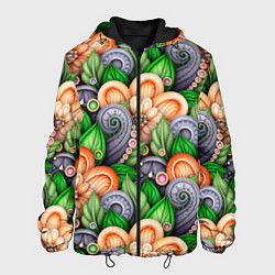 Куртка с капюшоном мужская Объемные лепестки цветов и листья, цвет: 3D-черный