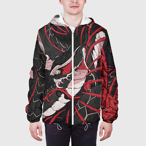 Мужская куртка Японская змея уроборос / 3D-Белый – фото 3