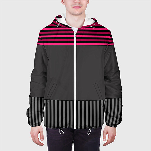 Мужская куртка Комбинированный серый с красным полосатый узор / 3D-Белый – фото 3
