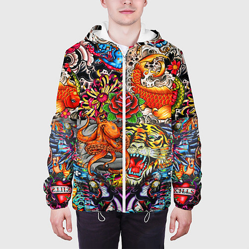 Мужская куртка Красочная иллюстрация / 3D-Белый – фото 3