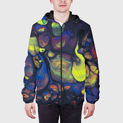 Куртка с капюшоном мужская Неоновые светящиеся камни, цвет: 3D-черный — фото 2