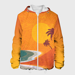 Куртка с капюшоном мужская Закат на побережье минимализм, цвет: 3D-белый