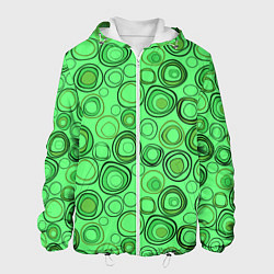 Куртка с капюшоном мужская Ярко-зеленый неоновый абстрактный узор, цвет: 3D-белый