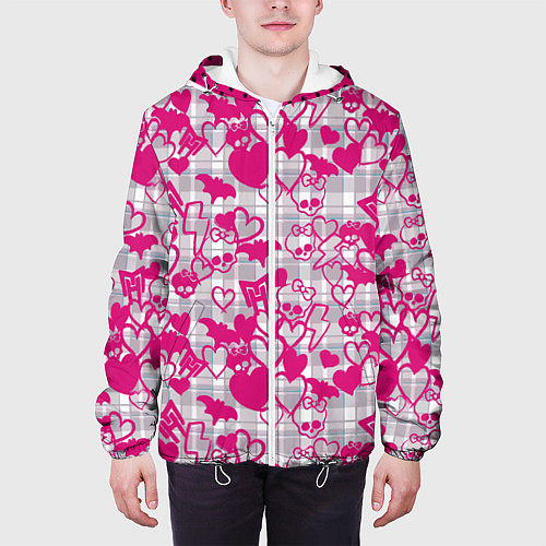 Мужская куртка Розовые черепа паттерн / 3D-Белый – фото 3