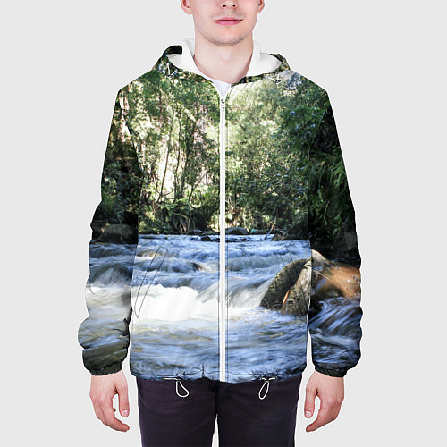 Мужская куртка Течёт река в лесу / 3D-Белый – фото 3
