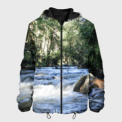 Куртка с капюшоном мужская Течёт река в лесу, цвет: 3D-черный