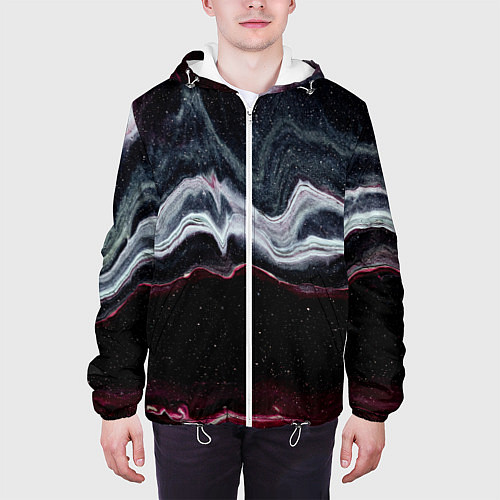Мужская куртка Волнообразные следы белого и красного песка / 3D-Белый – фото 3