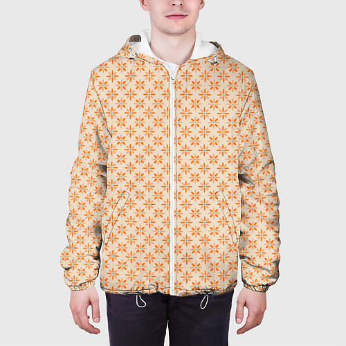 Мужская куртка Оранжевые геометрические цветы / 3D-Белый – фото 3
