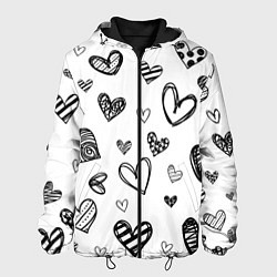 Куртка с капюшоном мужская Сердца нарисованные карандашом, цвет: 3D-черный