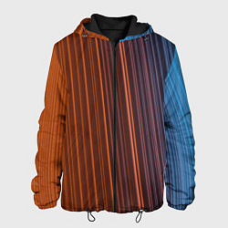 Куртка с капюшоном мужская Абстрактные оранжевые и голубые линии во тьме, цвет: 3D-черный