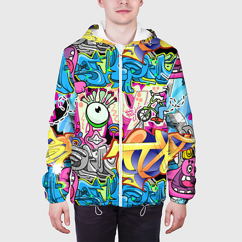 Мужская куртка Велосипедист и глаз граффити / 3D-Белый – фото 3