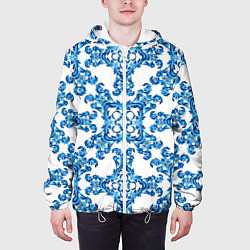 Куртка с капюшоном мужская Гжель рисунок цветы, цвет: 3D-белый — фото 2