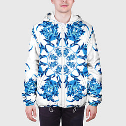Куртка с капюшоном мужская Гжель синий цветок, цвет: 3D-белый — фото 2
