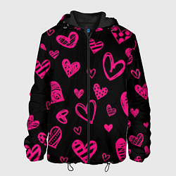 Куртка с капюшоном мужская Розовые сердца, цвет: 3D-черный