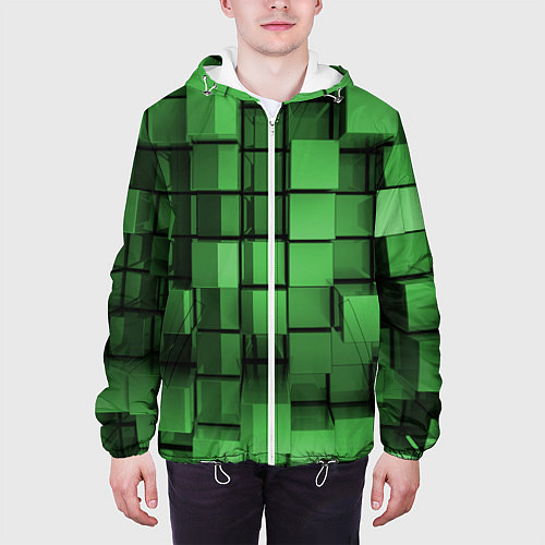 Мужская куртка Киберпанк броня - Зелёный металлические кубы / 3D-Белый – фото 3