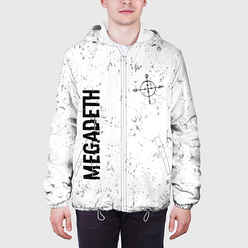 Мужская куртка Megadeth glitch на светлом фоне: надпись, символ / 3D-Белый – фото 3