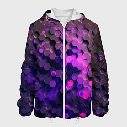 Куртка с капюшоном мужская Плиты фиолетовый неон, цвет: 3D-белый