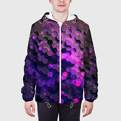 Куртка с капюшоном мужская Плиты фиолетовый неон, цвет: 3D-белый — фото 2