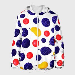 Куртка с капюшоном мужская Ягодки и фрукты, цвет: 3D-белый