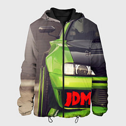 Куртка с капюшоном мужская JDM машина зеленая тюнингованная, цвет: 3D-черный