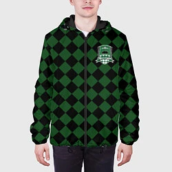 Куртка с капюшоном мужская Краснодар черно-зеленая клетка, цвет: 3D-черный — фото 2