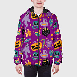 Куртка с капюшоном мужская Happy Halloween - holiday pattern, цвет: 3D-черный — фото 2