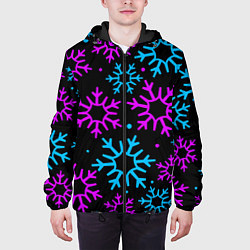 Куртка с капюшоном мужская Неоновые снежинки, цвет: 3D-черный — фото 2