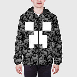 Куртка с капюшоном мужская Головы криперов - Майнкрафт - ЧБ, цвет: 3D-черный — фото 2