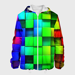 Куртка с капюшоном мужская Цветные неоновые кубы, цвет: 3D-белый
