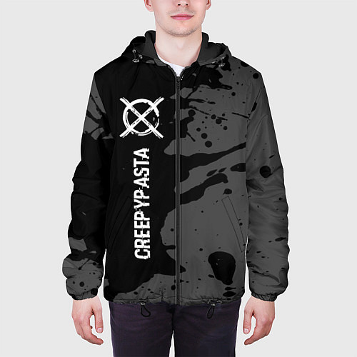 Мужская куртка CreepyPasta glitch на темном фоне: по-вертикали / 3D-Черный – фото 3