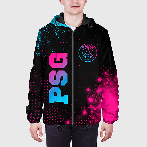 Мужская куртка PSG - neon gradient: надпись, символ / 3D-Черный – фото 3