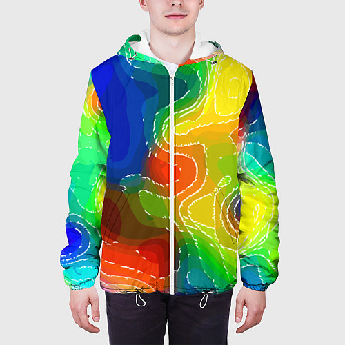 Мужская куртка Разноцветная абстрактная композиция / 3D-Белый – фото 3