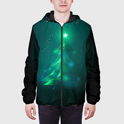Куртка с капюшоном мужская Новогодняя неоновая кибер-елочка, цвет: 3D-черный — фото 2