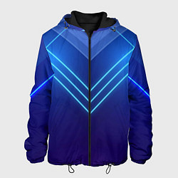 Куртка с капюшоном мужская Глубокий синий с неоновыми полосами, цвет: 3D-черный