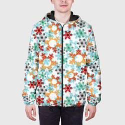 Куртка с капюшоном мужская Новогодний декор бумажные разноцветные снежинки, цвет: 3D-черный — фото 2