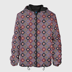 Куртка с капюшоном мужская Разноцветные квадраты с зигзагами, цвет: 3D-черный
