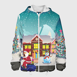Куртка с капюшоном мужская В Новогоднюю ночь Дед Мороз едет на скутере с пода, цвет: 3D-белый