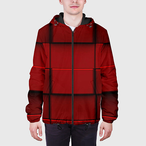 Мужская куртка Абстрактная красные кубики-стена / 3D-Черный – фото 3