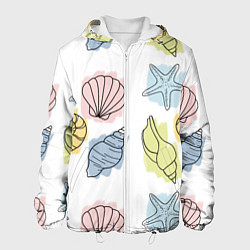 Куртка с капюшоном мужская Морские обитатели, цвет: 3D-белый