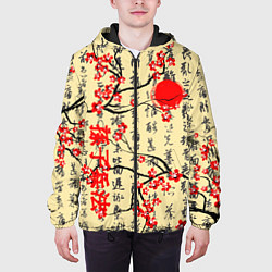 Куртка с капюшоном мужская Иероглифы и сакура, цвет: 3D-черный — фото 2
