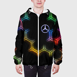 Куртка с капюшоном мужская Mercedes - neon pattern, цвет: 3D-белый — фото 2