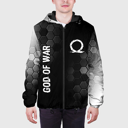Мужская куртка God of War glitch на темном фоне: надпись, символ / 3D-Черный – фото 3