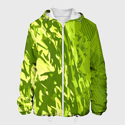 Куртка с капюшоном мужская Зеленый абстрактный камуфляж, цвет: 3D-белый