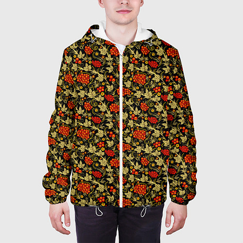 Мужская куртка Хохлома - красные ягоды / 3D-Белый – фото 3