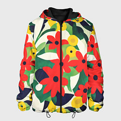 Куртка с капюшоном мужская Цветочный яркий паттерн, цвет: 3D-черный