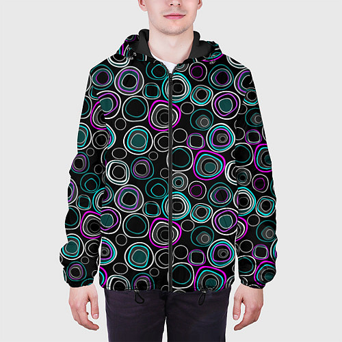 Мужская куртка Узор ретро круги и кольца на черном фоне / 3D-Черный – фото 3