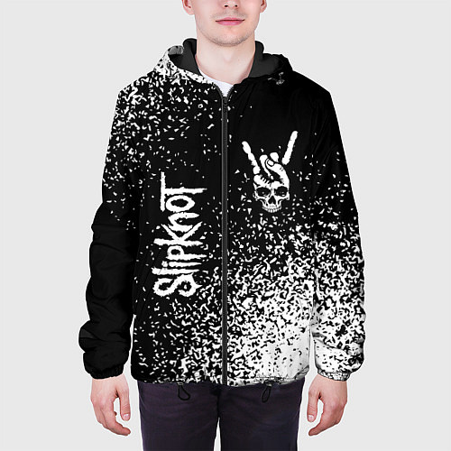 Мужская куртка Slipknot и рок символ на темном фоне / 3D-Черный – фото 3