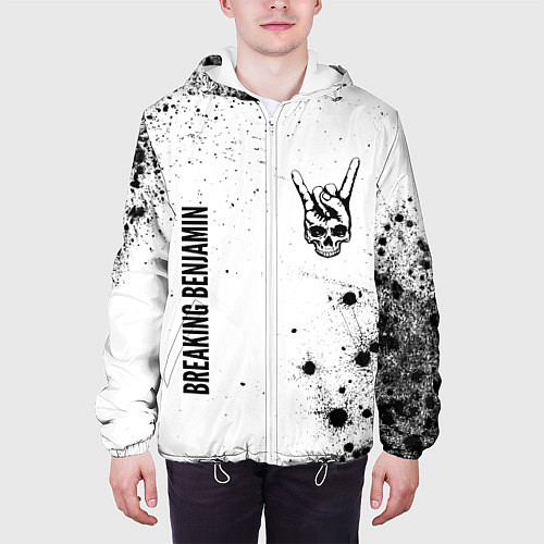 Мужская куртка Breaking Benjamin и рок символ на светлом фоне / 3D-Белый – фото 3