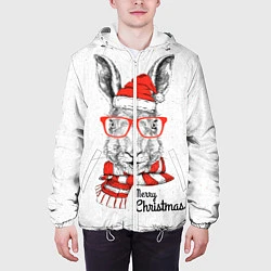 Куртка с капюшоном мужская Santa Rabbit Merry Christmas!, цвет: 3D-белый — фото 2