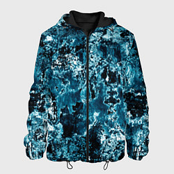 Куртка с капюшоном мужская Гранж - абстрактные синие разводы, цвет: 3D-черный